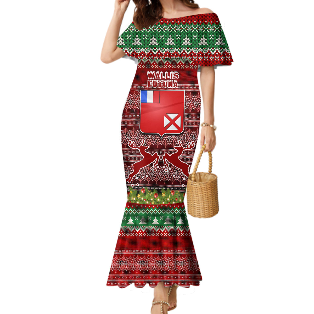 personalised-wallis-and-futuna-christmas-mermaid-dress-coat-of-arms-and-map-beautiful-merry-xmas-snowflake