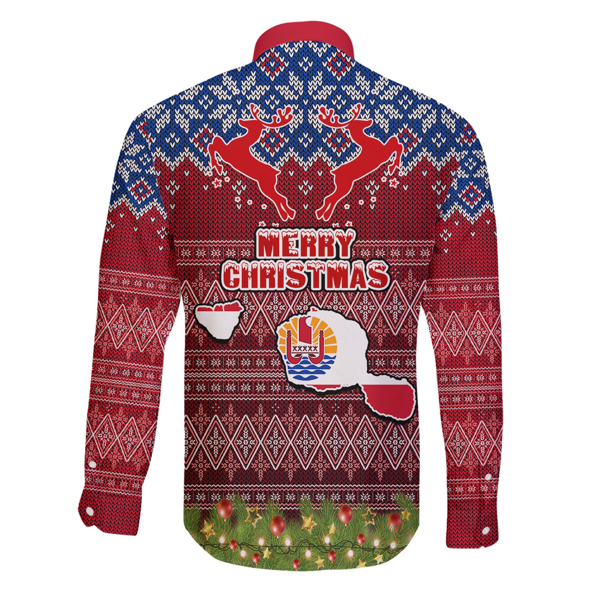 french-polynesia-christmas-family-matching-off-shoulder-long-sleeve-dress-and-hawaiian-shirt-coat-of-arms-and-map-beautiful-merry-xmas-snowflake