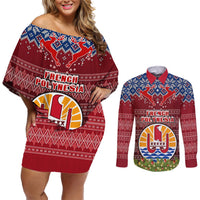 personalised-french-polynesia-christmas-couples-matching-off-shoulder-short-dress-and-long-sleeve-button-shirts-coat-of-arms-and-map-beautiful-merry-xmas-snowflake