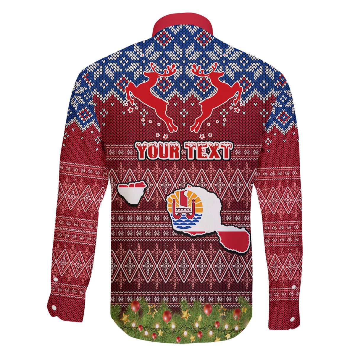 personalised-french-polynesia-christmas-family-matching-off-shoulder-long-sleeve-dress-and-hawaiian-shirt-coat-of-arms-and-map-beautiful-merry-xmas-snowflake