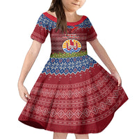 Personalised French Polynesia Christmas Family Matching Summer Maxi Dress and Hawaiian Shirt Coat of Arms and Map Beautiful Merry Xmas Snowflake LT03 Daughter's Dress Red - Polynesian Pride