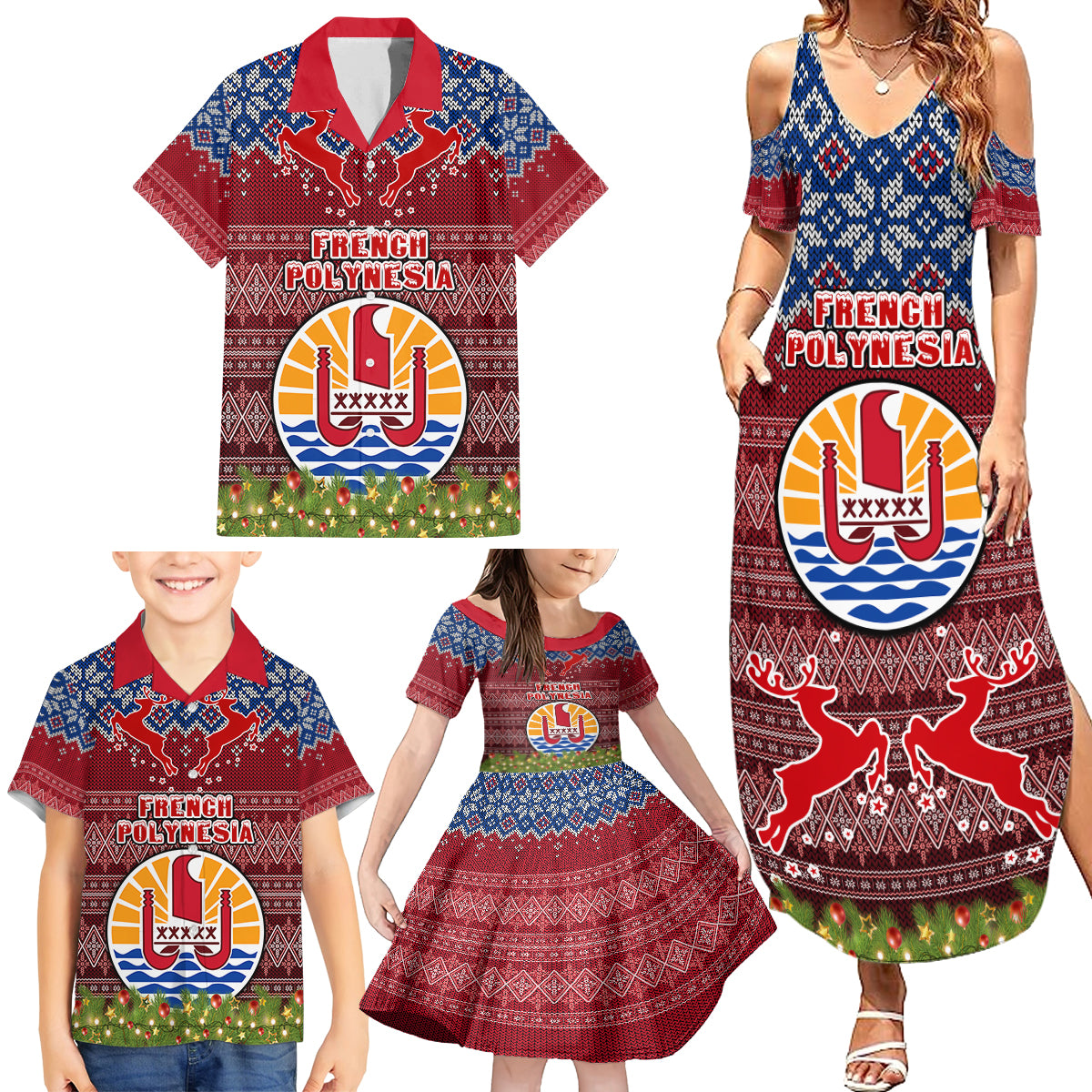 Personalised French Polynesia Christmas Family Matching Summer Maxi Dress and Hawaiian Shirt Coat of Arms and Map Beautiful Merry Xmas Snowflake LT03 - Polynesian Pride