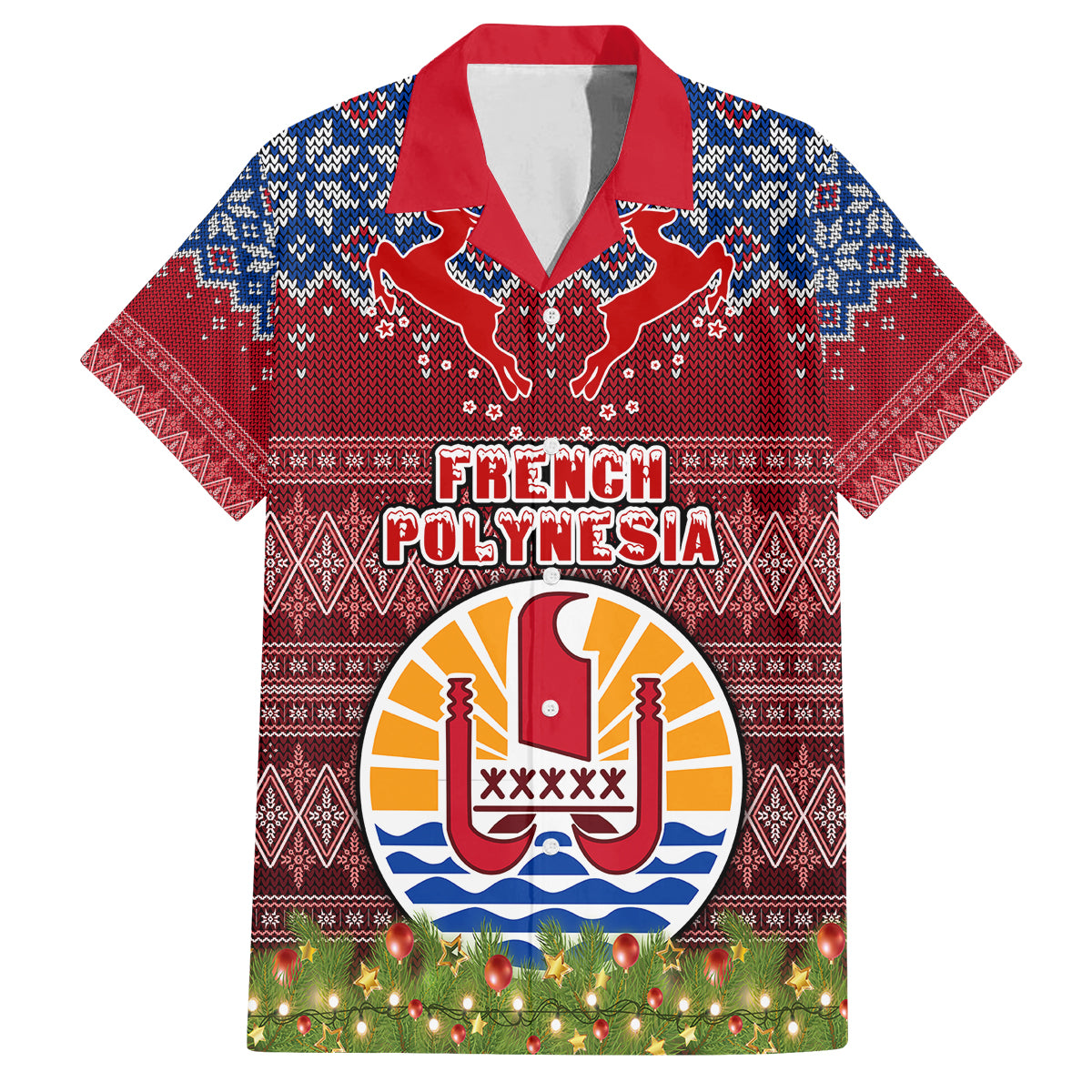 Personalised French Polynesia Christmas Family Matching Summer Maxi Dress and Hawaiian Shirt Coat of Arms and Map Beautiful Merry Xmas Snowflake LT03 Dad's Shirt - Short Sleeve Red - Polynesian Pride