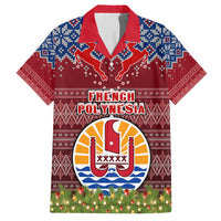 Personalised French Polynesia Christmas Family Matching Tank Maxi Dress and Hawaiian Shirt Coat of Arms and Map Beautiful Merry Xmas Snowflake LT03 Dad's Shirt - Short Sleeve Red - Polynesian Pride