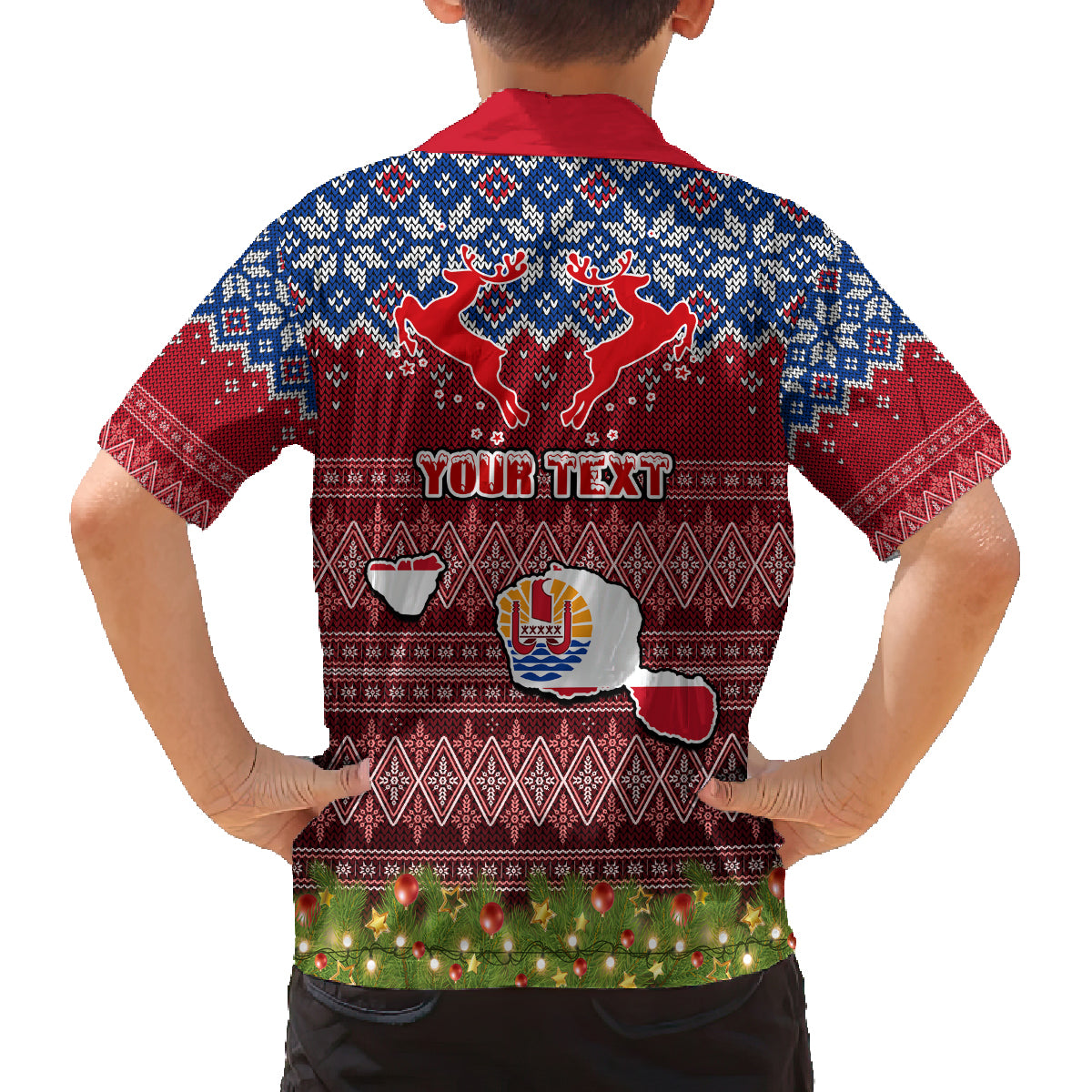 Personalised French Polynesia Christmas Kid Hawaiian Shirt Coat of Arms and Map Beautiful Merry Xmas Snowflake LT03 - Polynesian Pride
