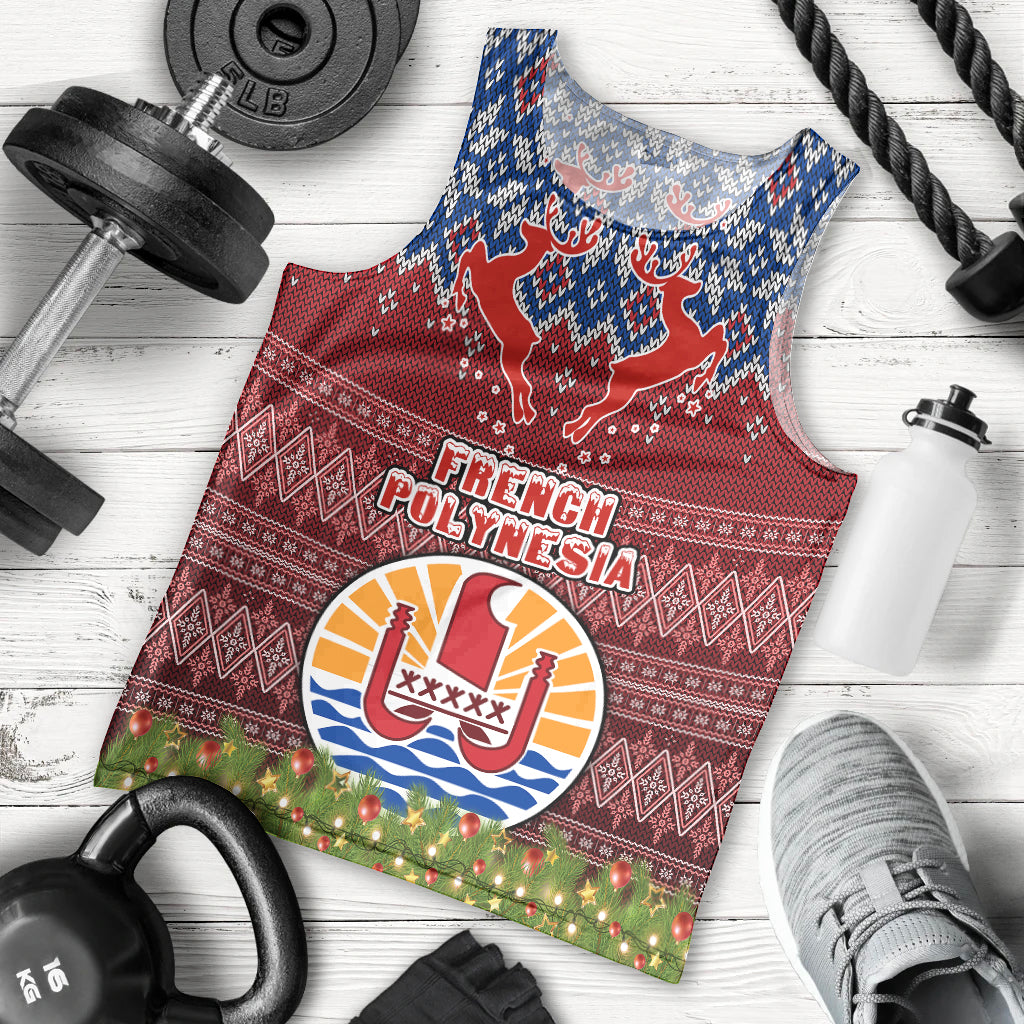 Personalised French Polynesia Christmas Men Tank Top Coat of Arms and Map Beautiful Merry Xmas Snowflake LT03 Red - Polynesian Pride