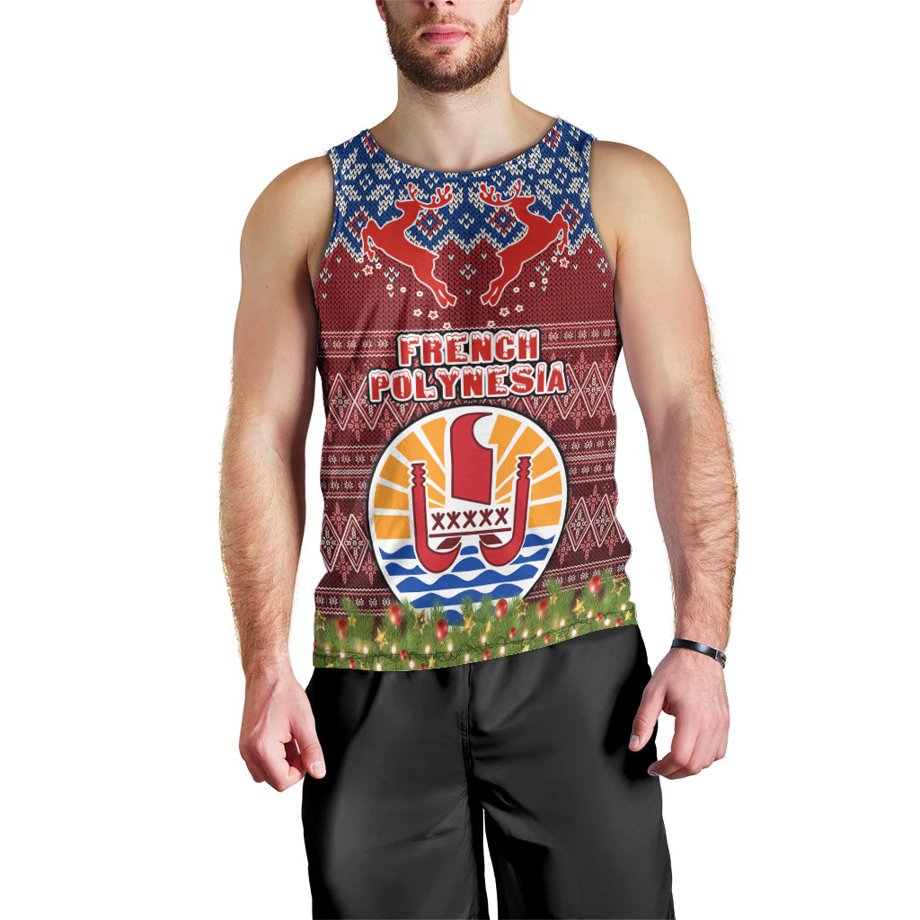Personalised French Polynesia Christmas Men Tank Top Coat of Arms and Map Beautiful Merry Xmas Snowflake LT03 - Polynesian Pride