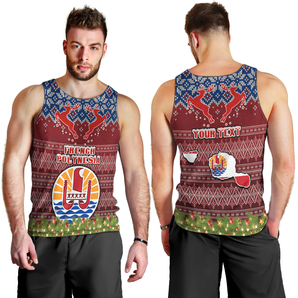 Personalised French Polynesia Christmas Men Tank Top Coat of Arms and Map Beautiful Merry Xmas Snowflake LT03 - Polynesian Pride