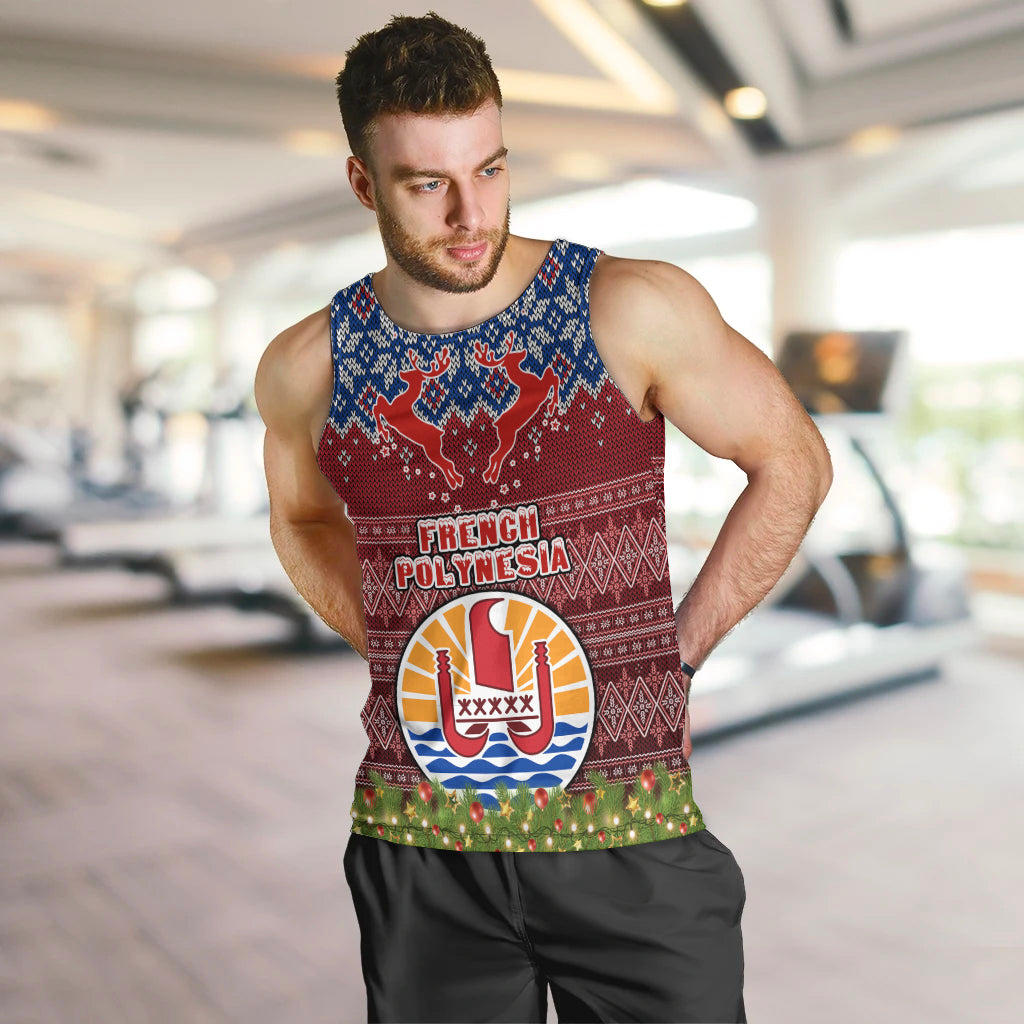 Personalised French Polynesia Christmas Men Tank Top Coat of Arms and Map Beautiful Merry Xmas Snowflake LT03 - Polynesian Pride