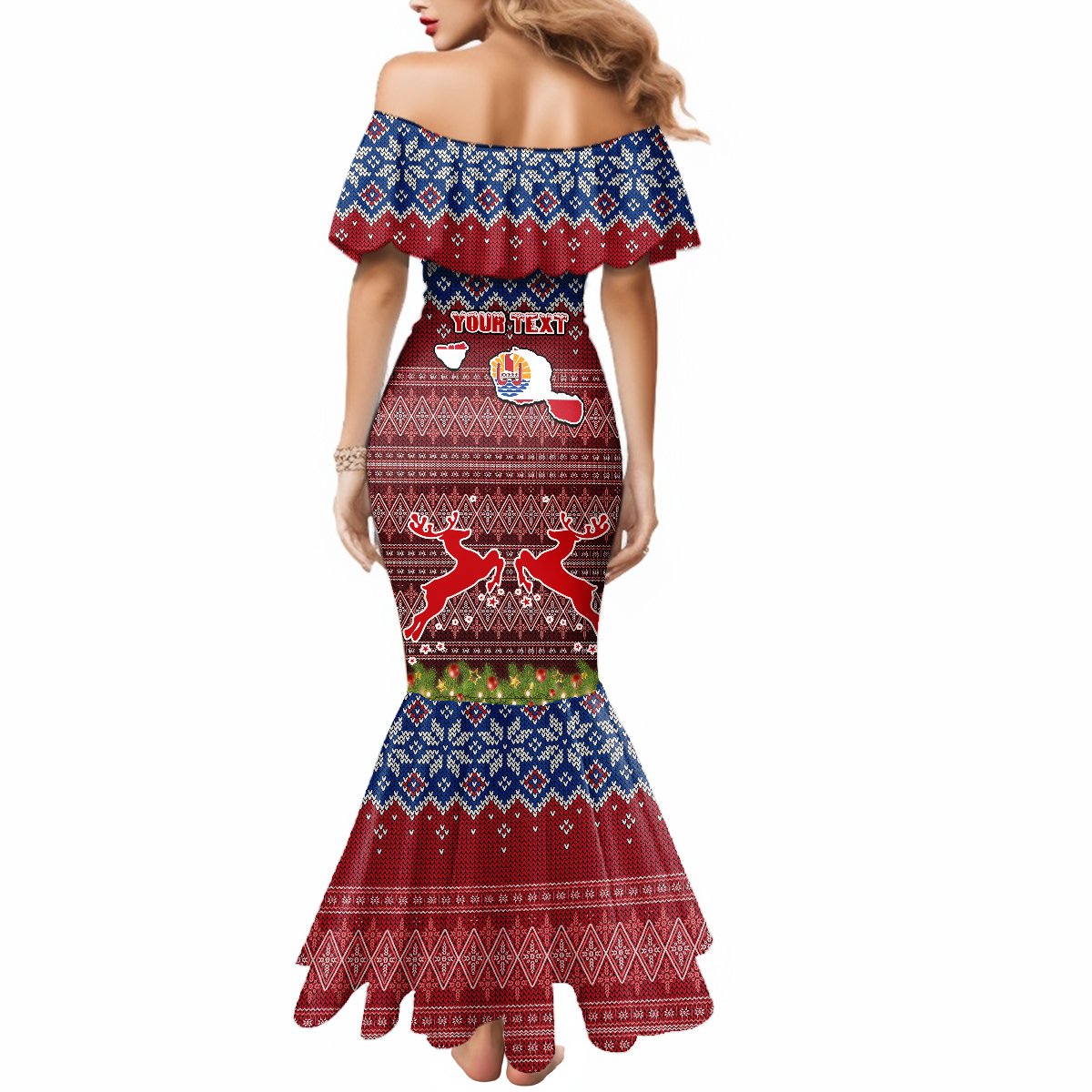 Personalised French Polynesia Christmas Mermaid Dress Coat of Arms and Map Beautiful Merry Xmas Snowflake LT03 - Polynesian Pride