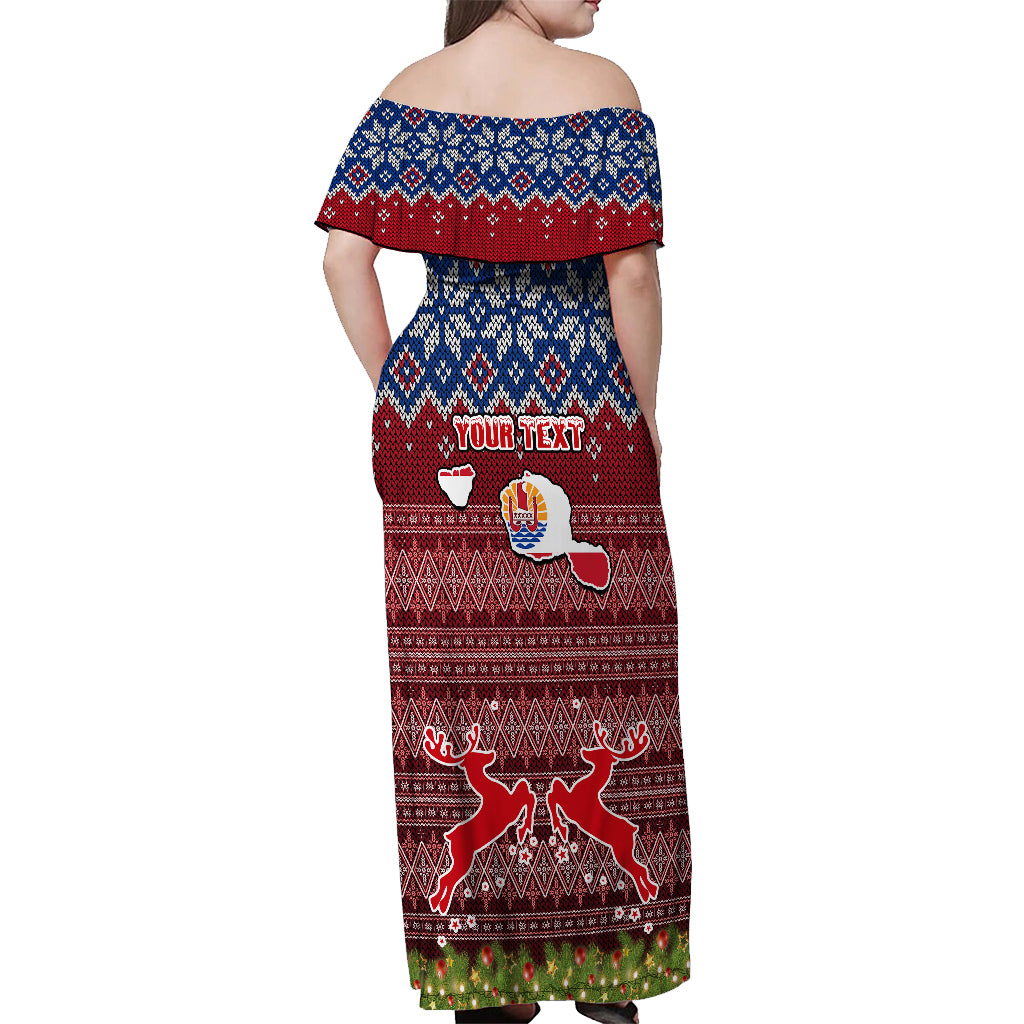 Personalised French Polynesia Christmas Off Shoulder Maxi Dress Coat of Arms and Map Beautiful Merry Xmas Snowflake LT03 - Polynesian Pride