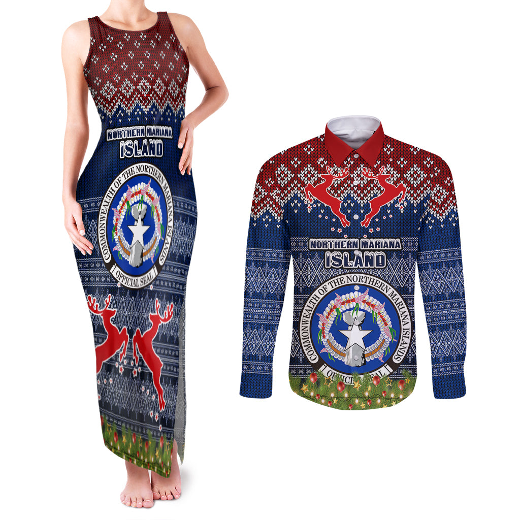 northern-mariana-islands-christmas-couples-matching-tank-maxi-dress-and-long-sleeve-button-shirts-coat-of-arms-and-map-beautiful-merry-xmas-snowflake