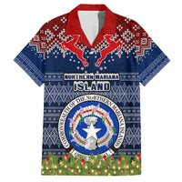 northern-mariana-islands-christmas-family-matching-short-sleeve-bodycon-dress-and-hawaiian-shirt-coat-of-arms-and-map-beautiful-merry-xmas-snowflake