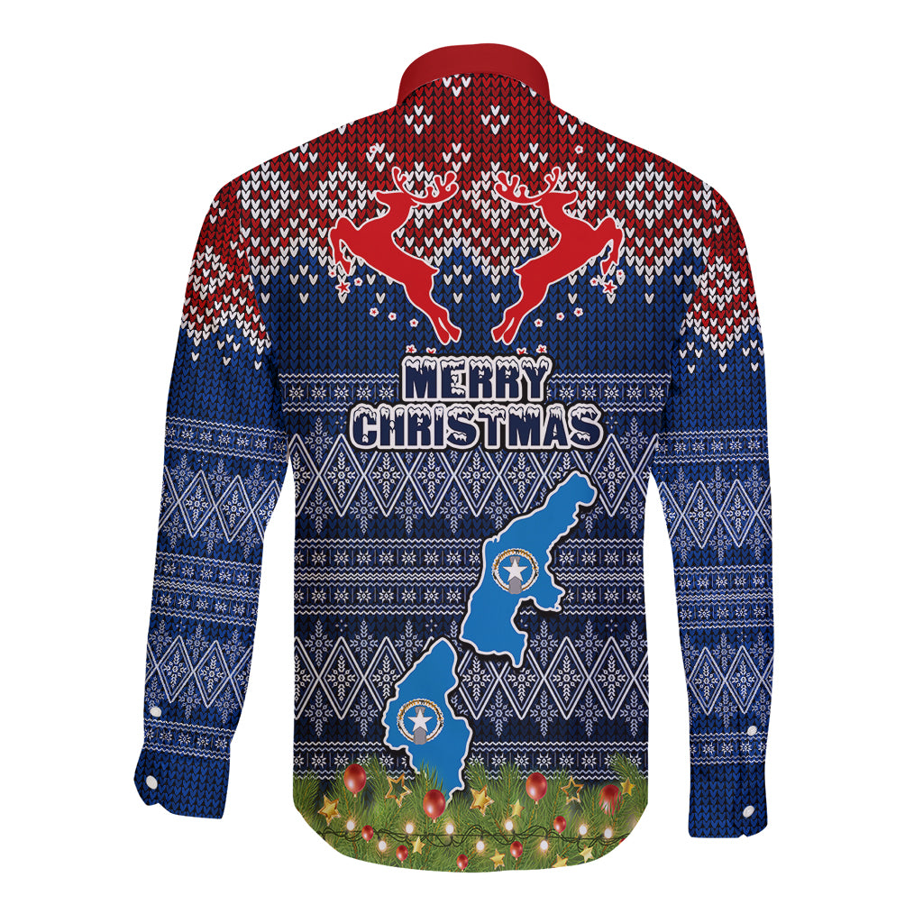 northern-mariana-islands-christmas-long-sleeve-button-shirt-coat-of-arms-and-map-beautiful-merry-xmas-snowflake