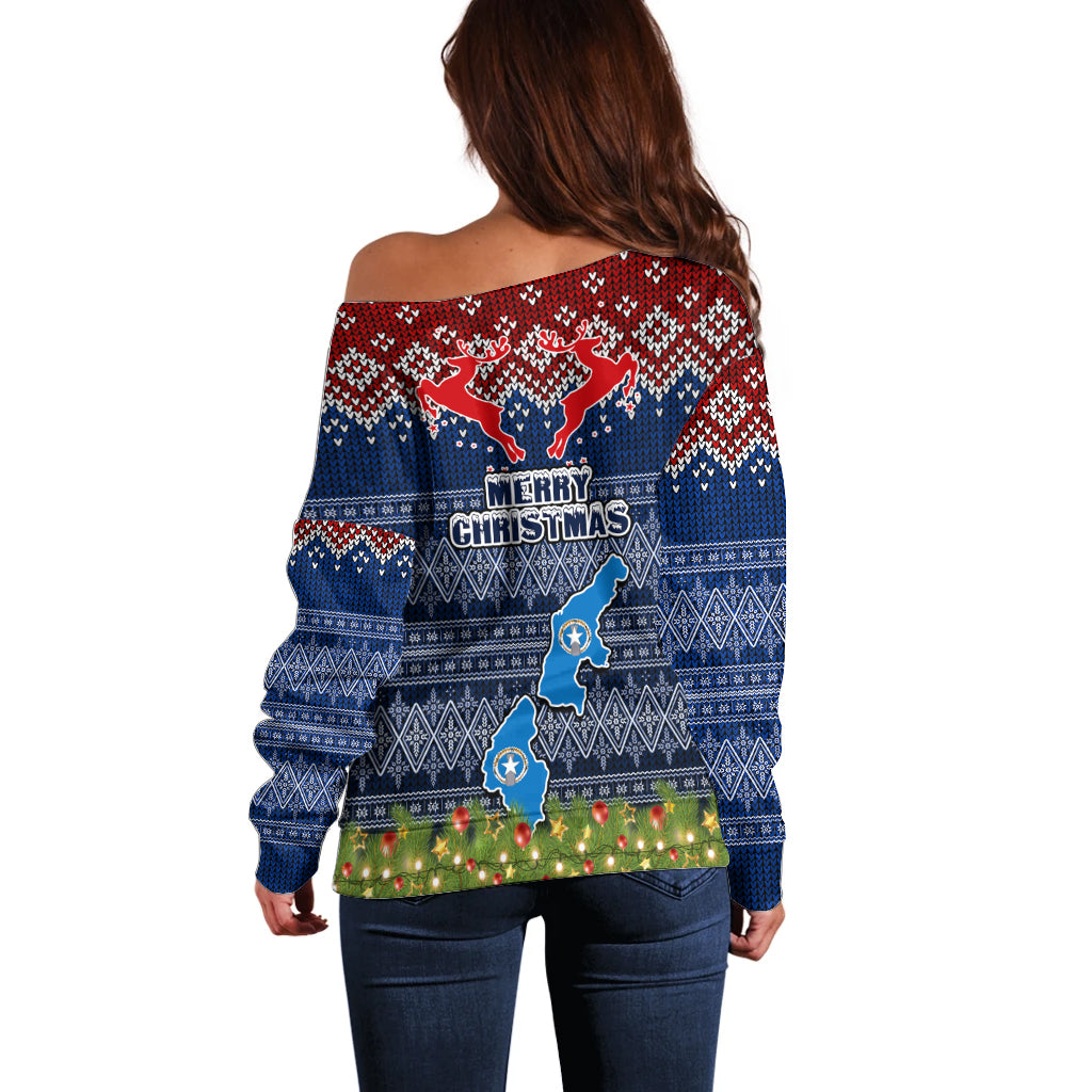 northern-mariana-islands-christmas-off-shoulder-sweater-coat-of-arms-and-map-beautiful-merry-xmas-snowflake