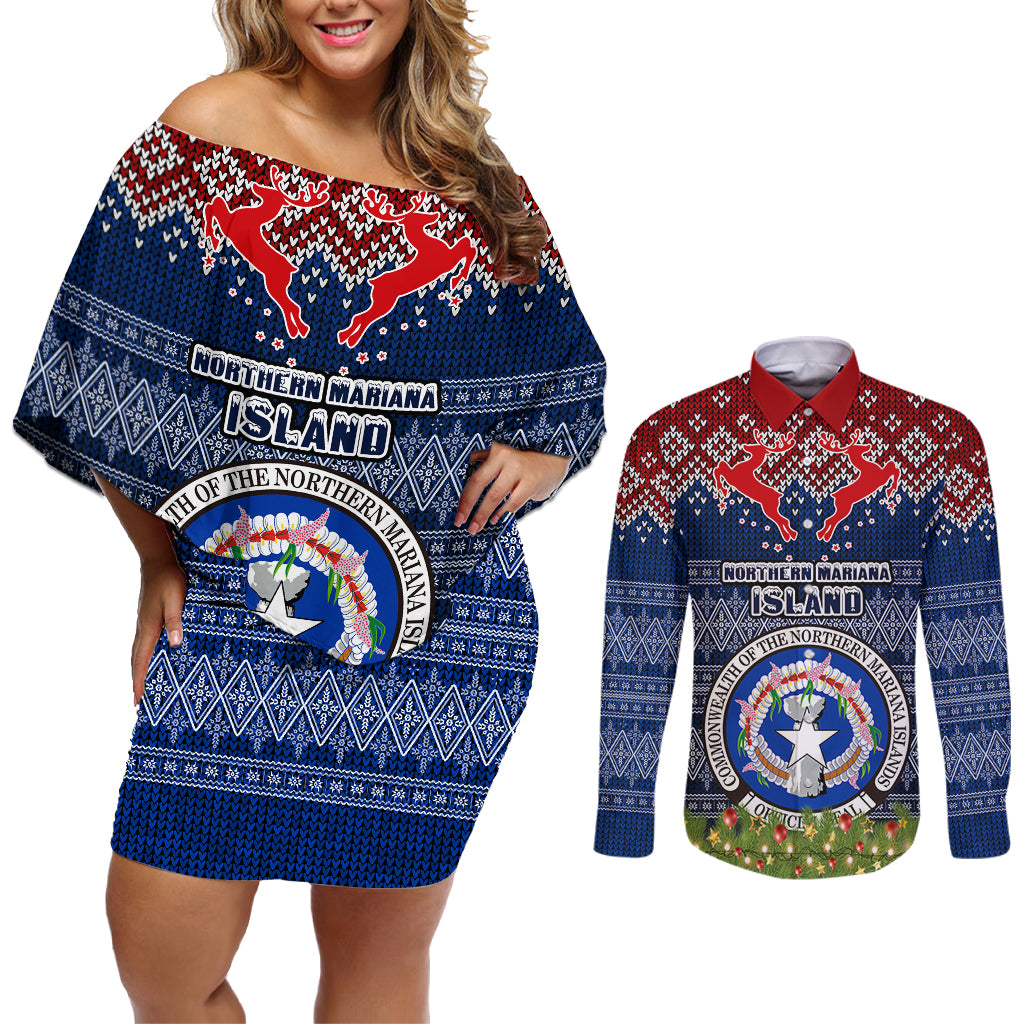 personalised-northern-mariana-islands-christmas-couples-matching-off-shoulder-short-dress-and-long-sleeve-button-shirts-coat-of-arms-and-map-beautiful-merry-xmas-snowflake
