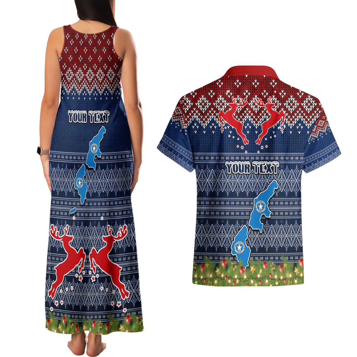 personalised-northern-mariana-islands-christmas-couples-matching-tank-maxi-dress-and-hawaiian-shirt-coat-of-arms-and-map-beautiful-merry-xmas-snowflake