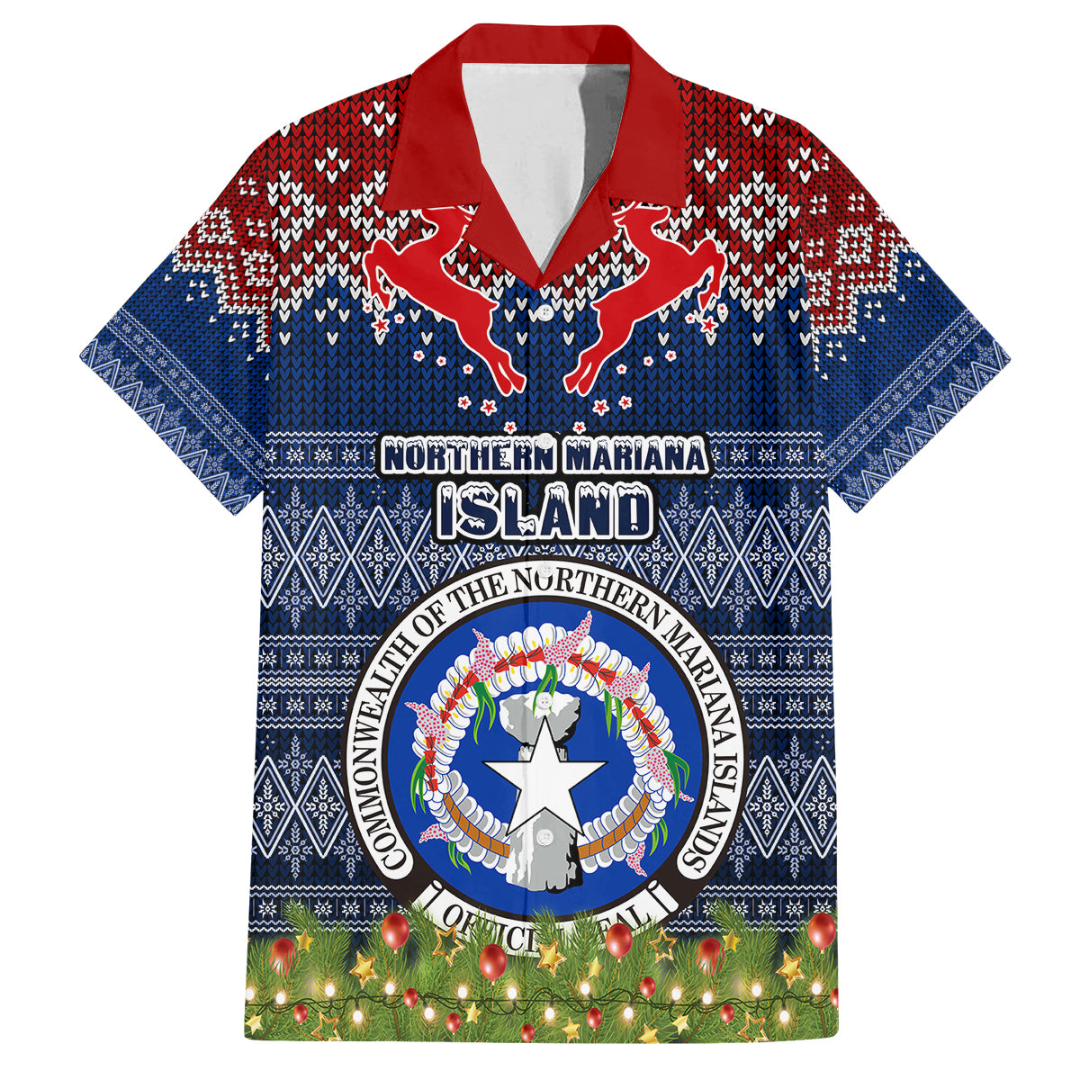 Personalised Northern Mariana Islands Christmas Family Matching Summer Maxi Dress and Hawaiian Shirt Coat of Arms and Map Beautiful Merry Xmas Snowflake LT03 Dad's Shirt - Short Sleeve Blue - Polynesian Pride