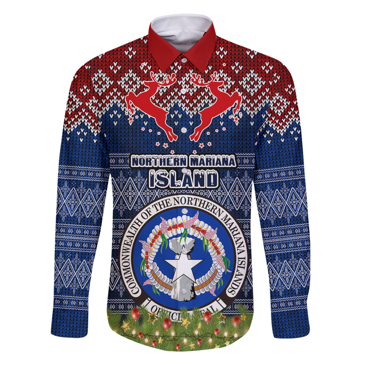 Personalised Northern Mariana Islands Christmas Family Matching Summer Maxi Dress and Hawaiian Shirt Coat of Arms and Map Beautiful Merry Xmas Snowflake LT03 Dad's Shirt - Long Sleeve Blue - Polynesian Pride