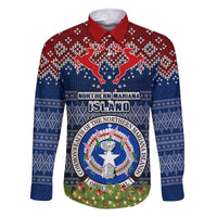 Personalised Northern Mariana Islands Christmas Family Matching Summer Maxi Dress and Hawaiian Shirt Coat of Arms and Map Beautiful Merry Xmas Snowflake LT03 Dad's Shirt - Long Sleeve Blue - Polynesian Pride