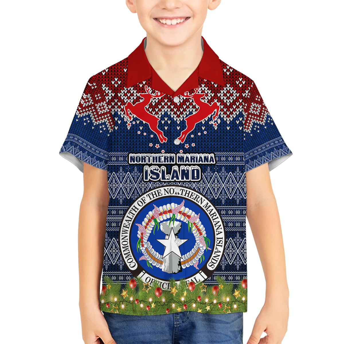 Personalised Northern Mariana Islands Christmas Family Matching Summer Maxi Dress and Hawaiian Shirt Coat of Arms and Map Beautiful Merry Xmas Snowflake LT03 Son's Shirt Blue - Polynesian Pride