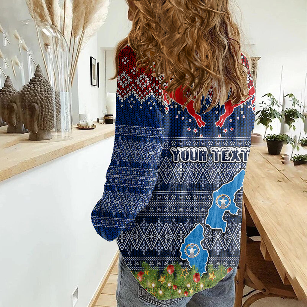 personalised-northern-mariana-islands-christmas-women-casual-shirt-coat-of-arms-and-map-beautiful-merry-xmas-snowflake