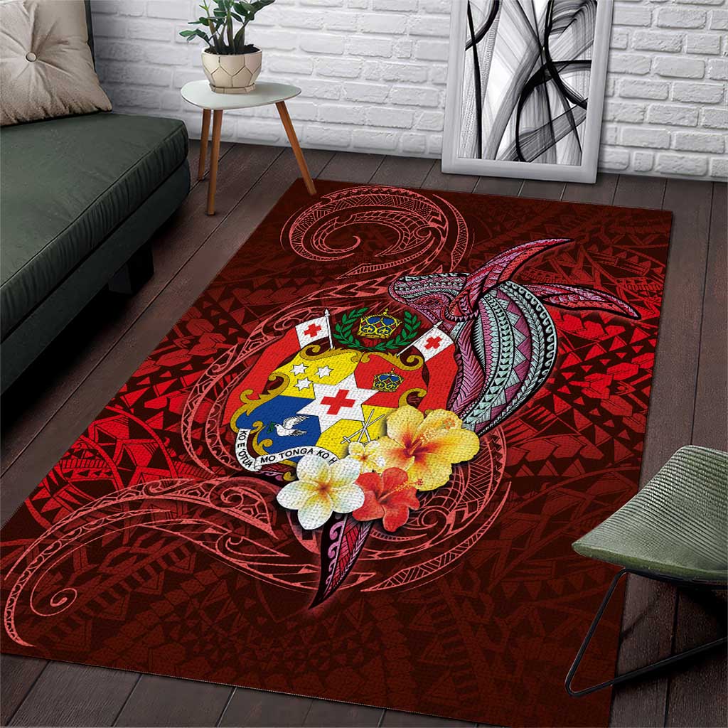 Tonga Humpback Whale Area Rug National Seal with Hibiscus and Polynesian Tattoo