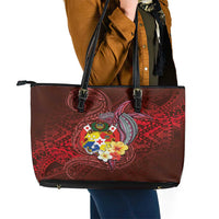 Tonga Humpback Whale Leather Tote Bag National Seal with Hibiscus and Polynesian Tattoo