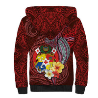 Tonga Humpback Whale Sherpa Hoodie National Seal with Hibiscus and Polynesian Tattoo