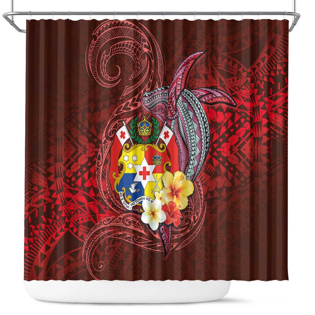 Tonga Humpback Whale Shower Curtain National Seal with Hibiscus and Polynesian Tattoo