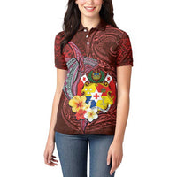Tonga Humpback Whale Women Polo Shirt National Seal with Hibiscus and Polynesian Tattoo
