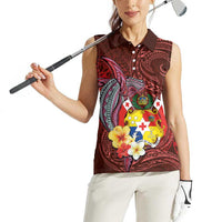 Tonga Humpback Whale Women Sleeveless Polo Shirt National Seal with Hibiscus and Polynesian Tattoo