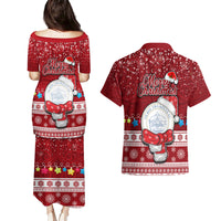 Palau Christmas Couples Matching Puletasi Dress and Hawaiian Shirt Snowman and Palau Coat of Arms Maori Tribal Xmas Style LT03 - Polynesian Pride