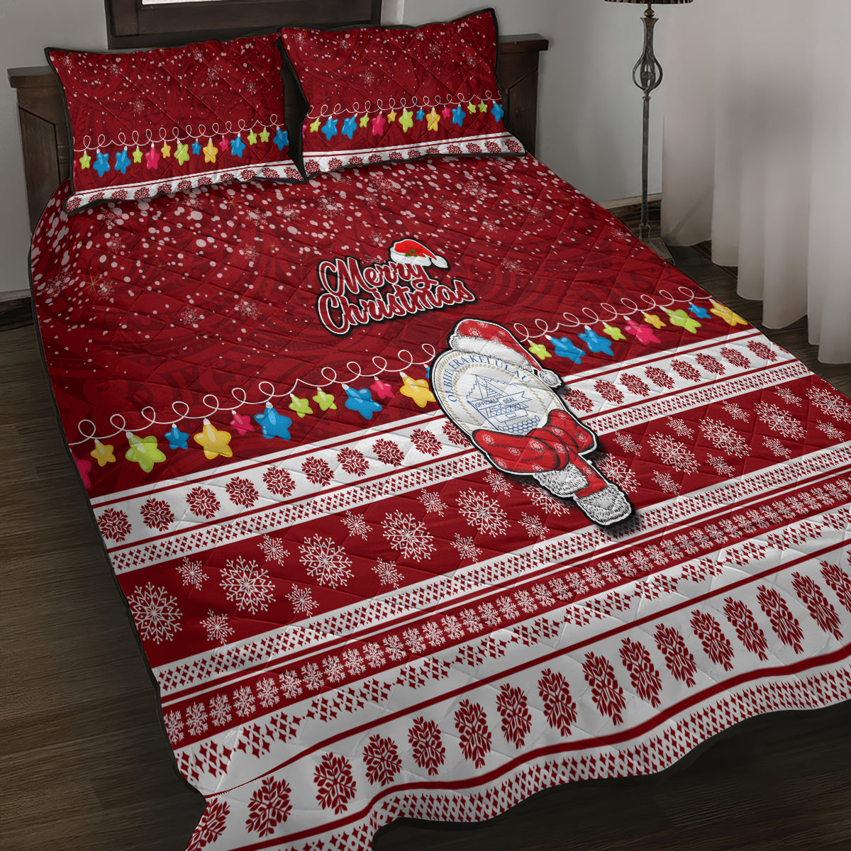 Palau Christmas Quilt Bed Set Snowman and Palau Coat of Arms Maori Tribal Xmas Style LT03 - Polynesian Pride