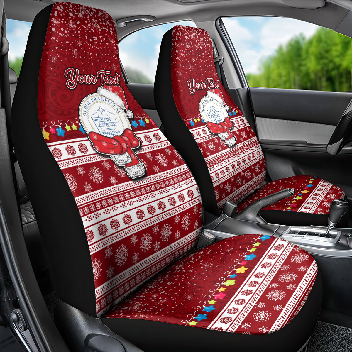 Personalised Palau Christmas Car Seat Cover Snowman and Palau Coat of Arms Maori Tribal Xmas Style LT03 - Polynesian Pride
