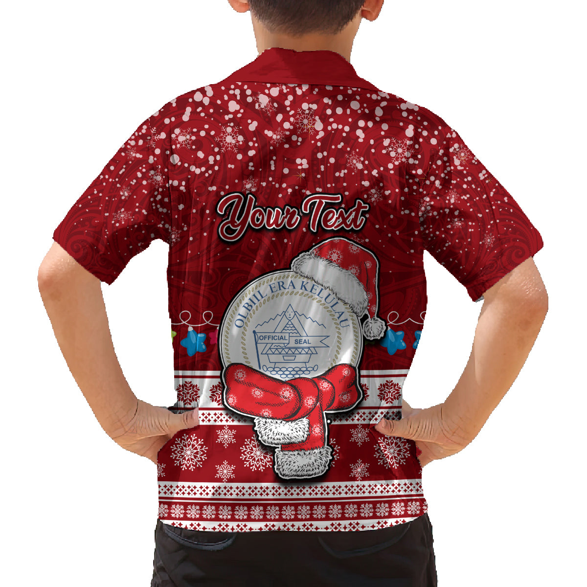 Personalised Palau Christmas Family Matching Off Shoulder Maxi Dress and Hawaiian Shirt Snowman and Palau Coat of Arms Maori Tribal Xmas Style LT03 - Polynesian Pride