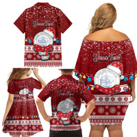 Personalised Palau Christmas Family Matching Off Shoulder Short Dress and Hawaiian Shirt Snowman and Palau Coat of Arms Maori Tribal Xmas Style LT03 - Polynesian Pride