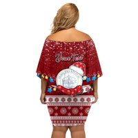 Personalised Palau Christmas Family Matching Off Shoulder Short Dress and Hawaiian Shirt Snowman and Palau Coat of Arms Maori Tribal Xmas Style LT03 - Polynesian Pride