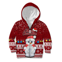 Personalised Palau Christmas Kid Hoodie Snowman and Palau Coat of Arms Maori Tribal Xmas Style LT03 Zip Hoodie Red - Polynesian Pride