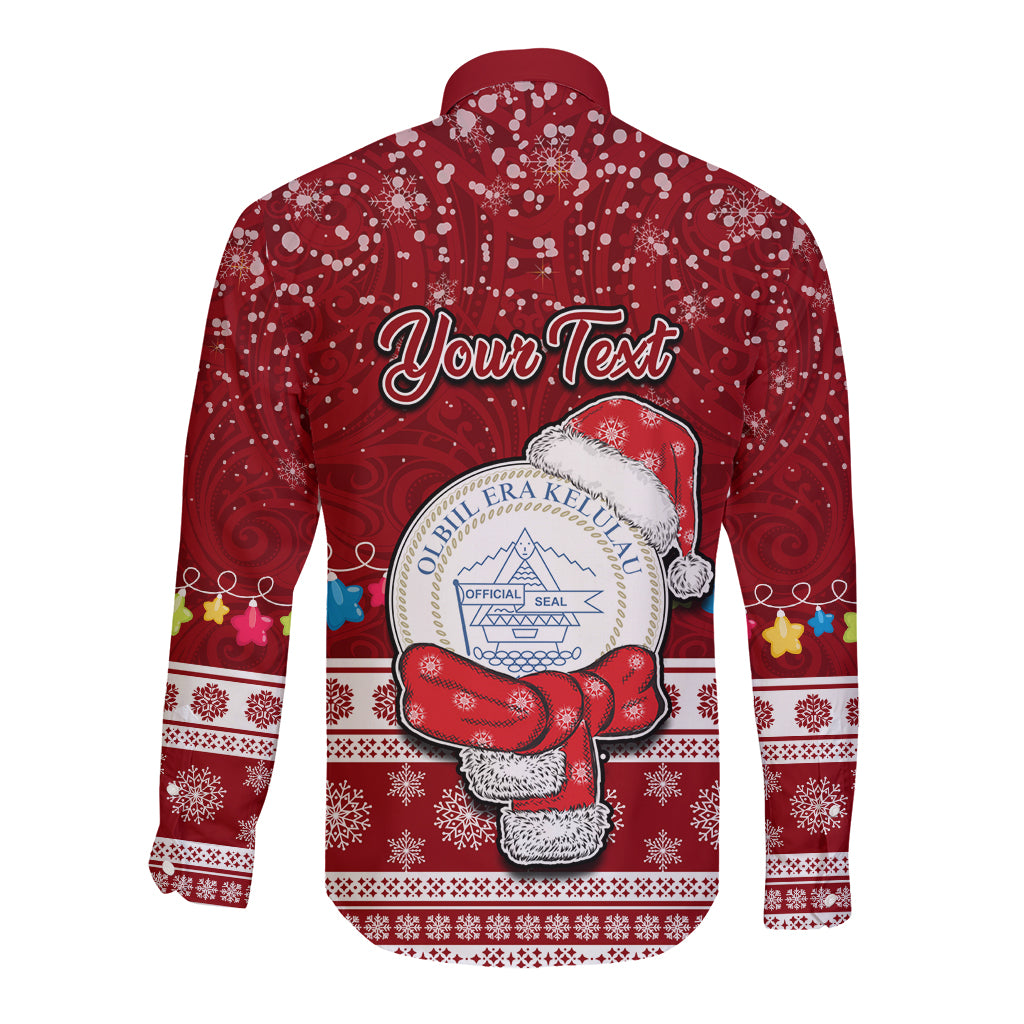Personalised Palau Christmas Long Sleeve Button Shirt Snowman and Palau Coat of Arms Maori Tribal Xmas Style LT03 - Polynesian Pride