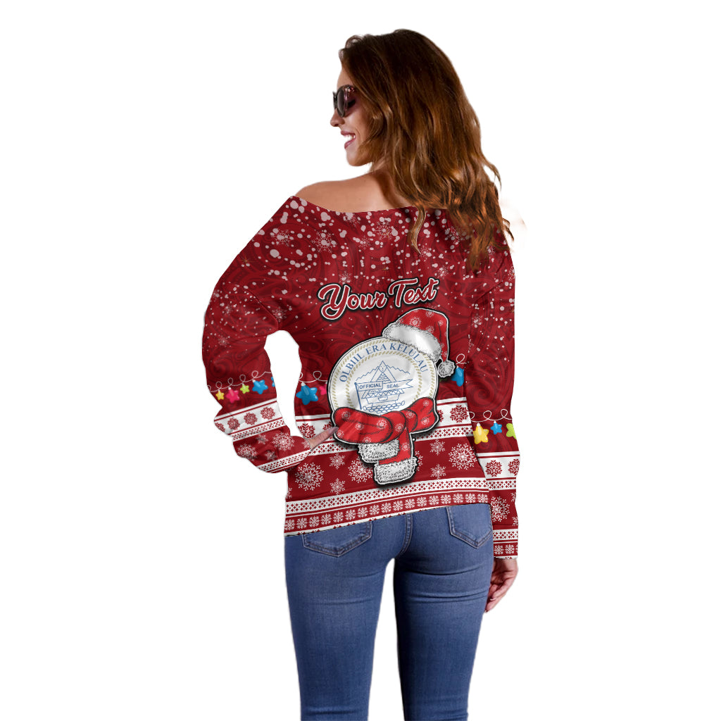 Personalised Palau Christmas Off Shoulder Sweater Snowman and Palau Coat of Arms Maori Tribal Xmas Style LT03 - Polynesian Pride