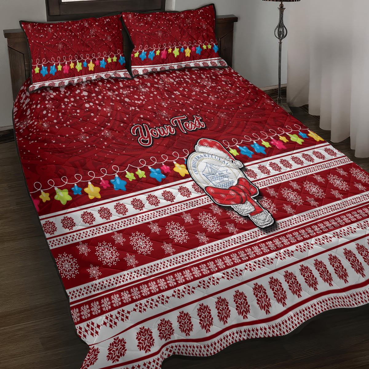 Personalised Palau Christmas Quilt Bed Set Snowman and Palau Coat of Arms Maori Tribal Xmas Style LT03 - Polynesian Pride