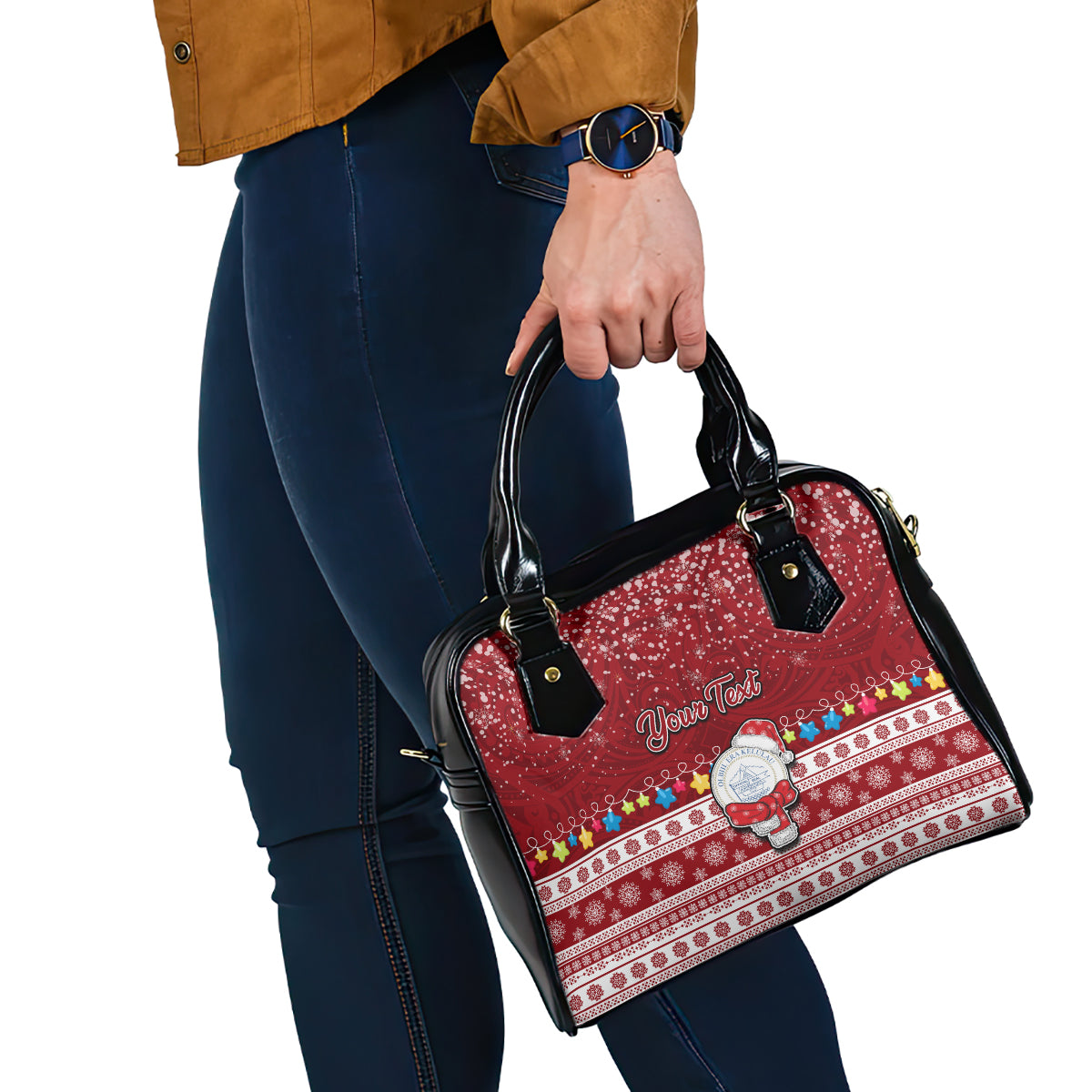 Personalised Palau Christmas Shoulder Handbag Snowman and Palau Coat of Arms Maori Tribal Xmas Style LT03 - Polynesian Pride