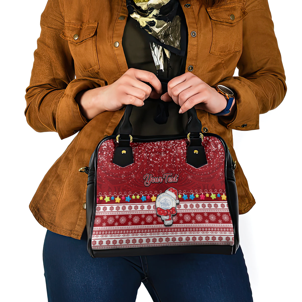 Personalised Palau Christmas Shoulder Handbag Snowman and Palau Coat of Arms Maori Tribal Xmas Style LT03 - Polynesian Pride
