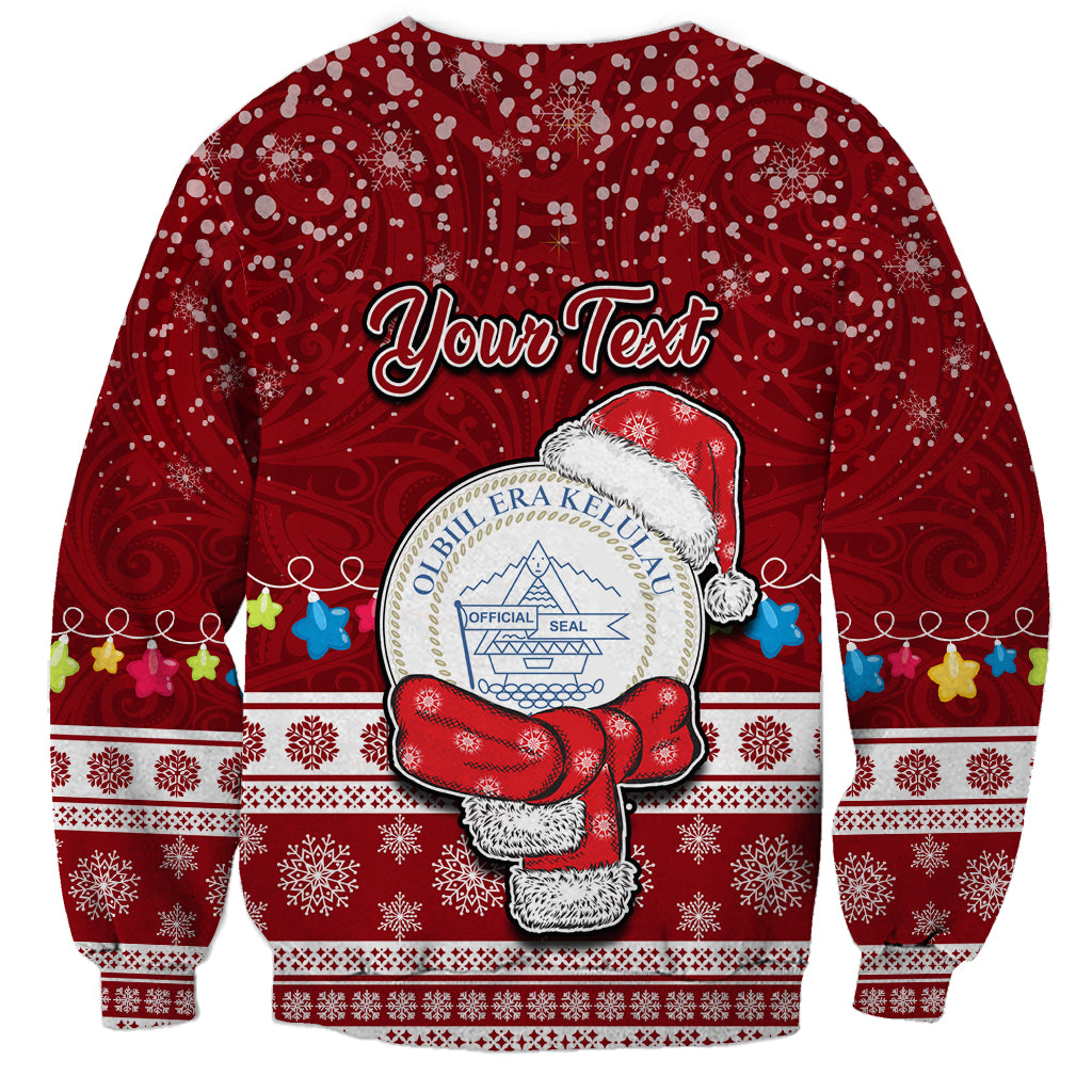 Personalised Palau Christmas Sweatshirt Snowman and Palau Coat of Arms Maori Tribal Xmas Style LT03 - Polynesian Pride