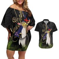 New Zealand Hoiho Couples Matching Off Shoulder Short Dress and Hawaiian Shirt Maori Art Tattoo and Silver Fern