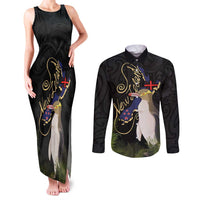 New Zealand Hoiho Couples Matching Tank Maxi Dress and Long Sleeve Button Shirt Maori Art Tattoo and Silver Fern