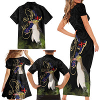 New Zealand Hoiho Family Matching Short Sleeve Bodycon Dress and Hawaiian Shirt Maori Art Tattoo and Silver Fern