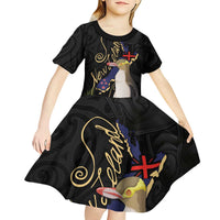 New Zealand Hoiho Kid Short Sleeve Dress Maori Art Tattoo and Silver Fern