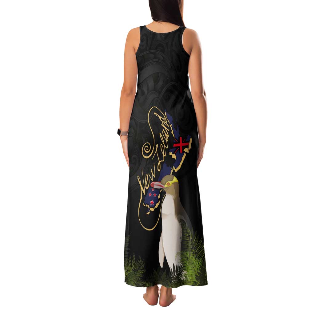 New Zealand Hoiho Tank Maxi Dress Maori Art Tattoo and Silver Fern